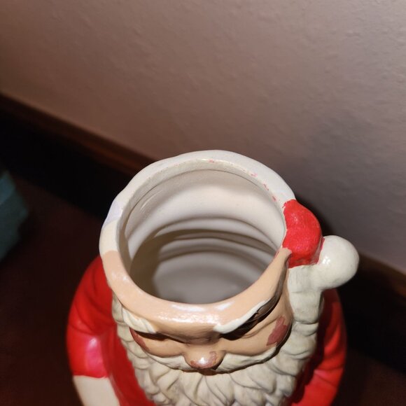 70s MCM Santa Claus Art Pottery Booze Decanter With Removable Hat Lid 11" H x 4" - Picture 6 of 11